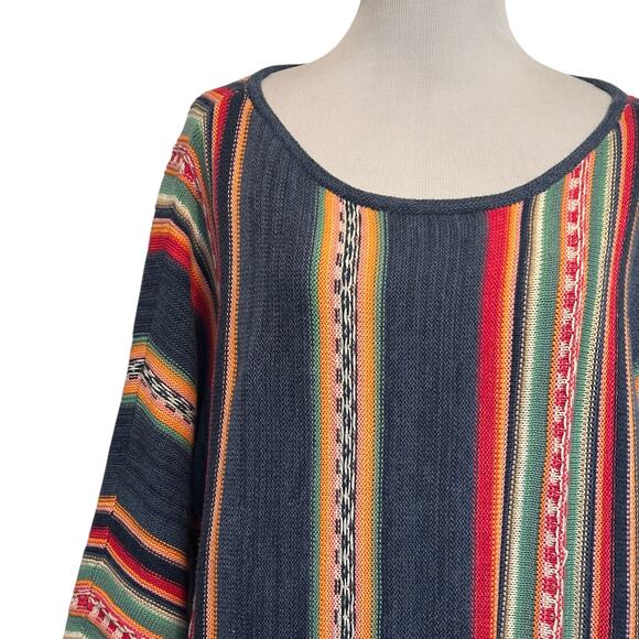 Chaps Western Sweater Womens Size 2X Aztec Striped 3/4 Sleeve Linen Cotton - Picture 1 of 7